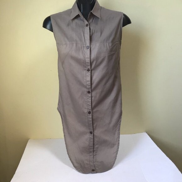 HELMUT LANG Tie Front Sleeveless Cotton Button Up Shirt Top Minimalist Neutral S - Picture 2 of 14